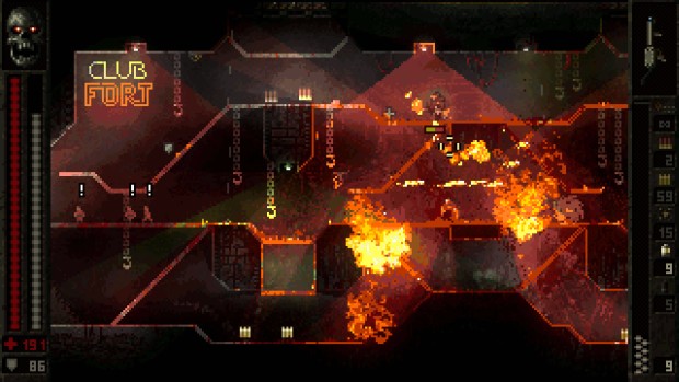 Butcher game screenshot showcasing a massive flamethrower