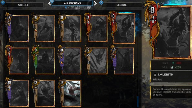 Gwent's various legendary gold cards