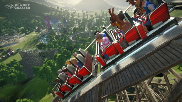 Planet Coaster screenshot showcasing a rollercoaster up close