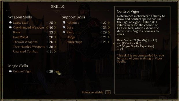 Tyranny screenshot showing skills in character creation