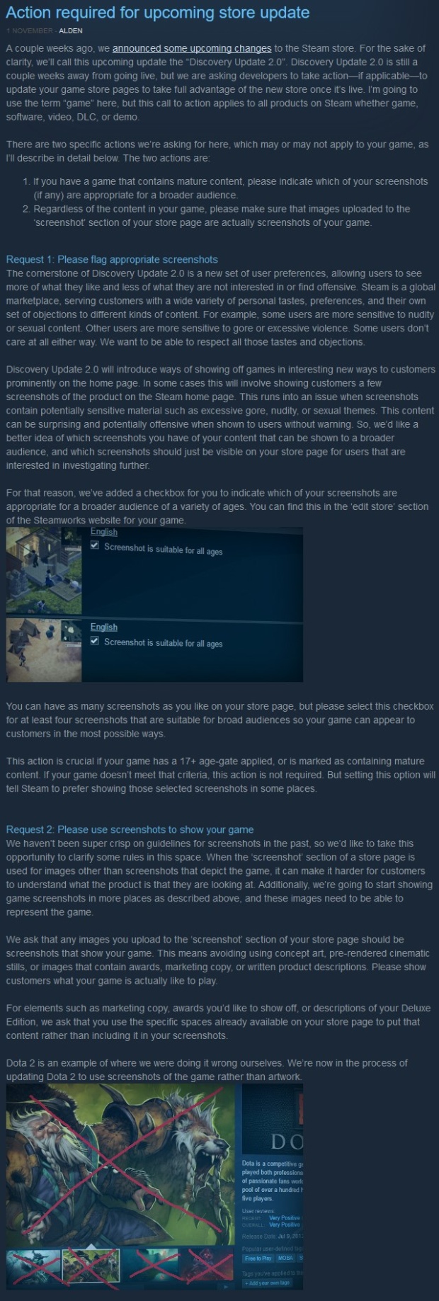 Valve's comments and reasoning behind the upcoming Steam Store screenshots update
