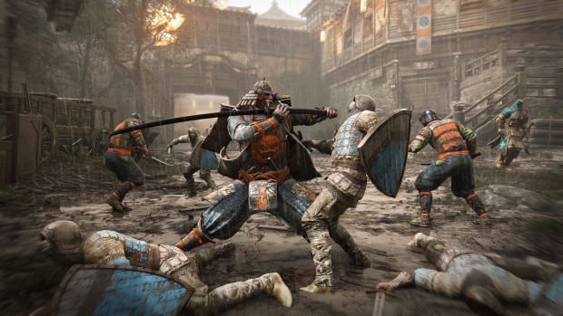 For Honor screenshot of a Samurai fighting a bunch of Knights