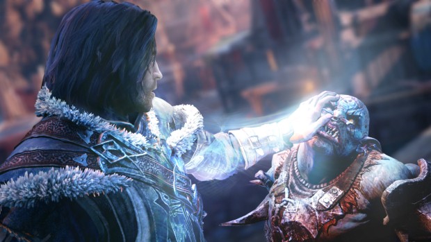 Shadow of Mordor screenshot of our hero touching an Orc