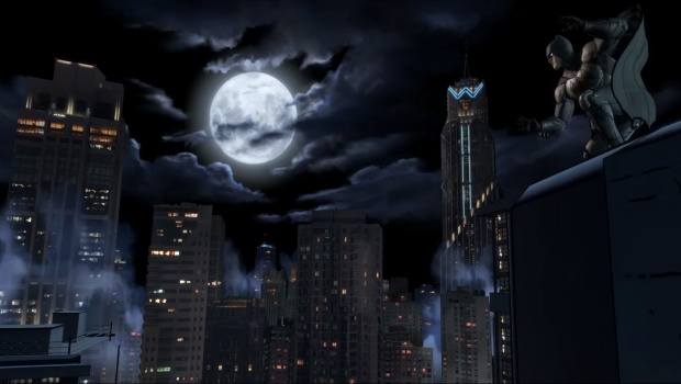 Batman: The Telltale Series artwork showing Batman on a skyscraper roof