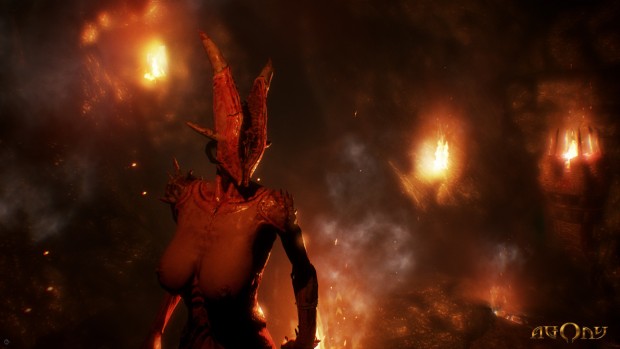 Agony game screenshot featuring one of the demons from hell