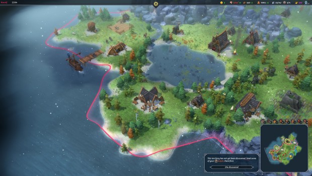 Northgard strategy game screenshot - coastal settlement