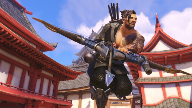 Hanzo from Overwatch running with his bow