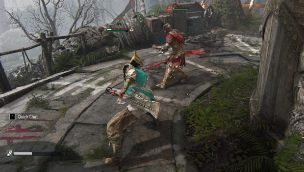 For Honor's Nobushi fighting against a knight in a duel