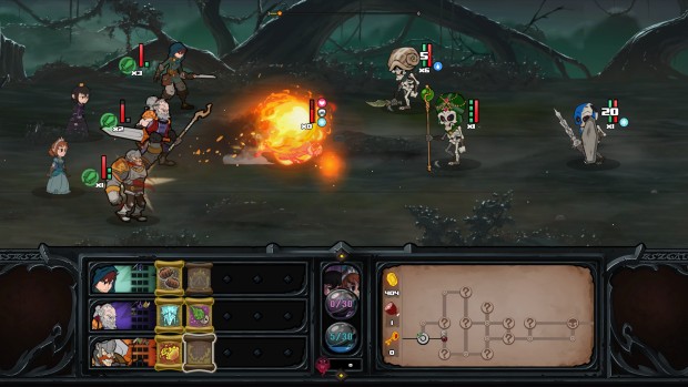 Has-Been Heroes screenshot featuring a battle against skeletons