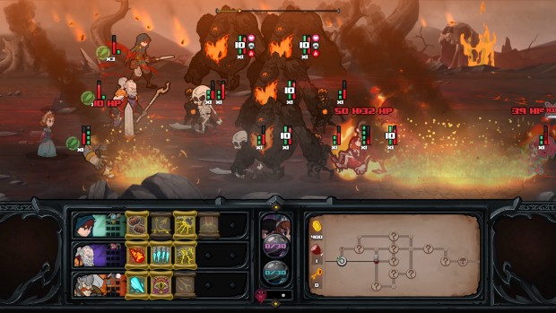Has-Been Heroes screenshot of a battle against fire elementals