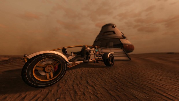 Take on Mars screenshot showcasing a rover and an impending storm