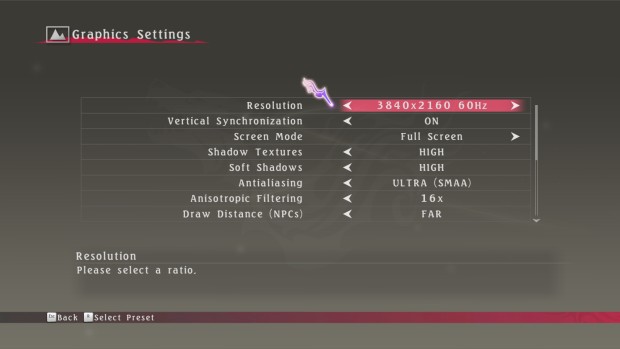 An overview of the graphic settings for Tales of Berseria on the PC, first part