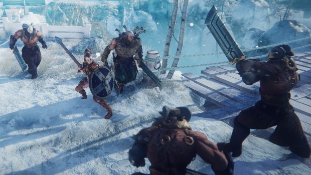 Hand of Fate 2 screenshot of a snowy battlefield