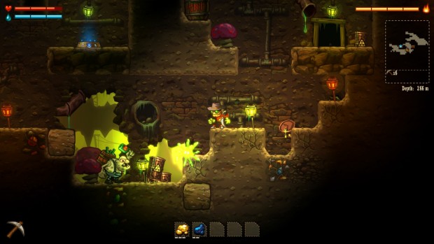 SteamWorld Dig screenshot of some dark and toxic caverns