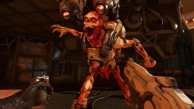 Doom VFR screenshot of a Revenant attacking the player