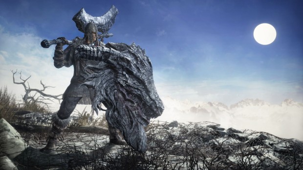 Dark Souls 3 screenshot from The Ringed City showing an archdragon head shield