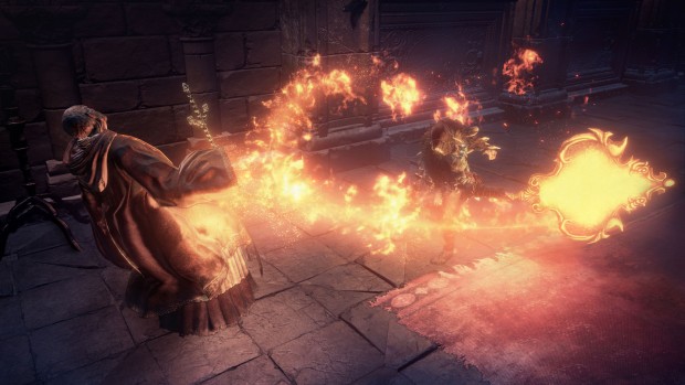 Dark Souls 3 The Ringed City DLC screenshot featuring a flaming mirror