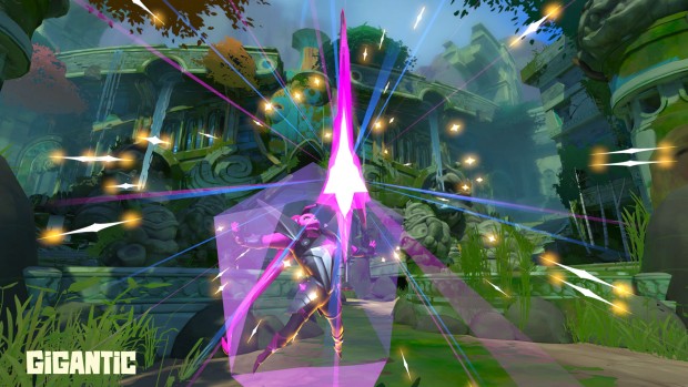 Zandora from Gigantic either powering up her sword, or projecting a barrier