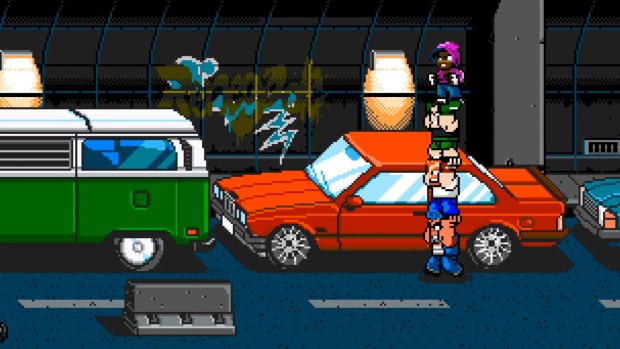 River City Ransom: Underground four characters making a totempole
