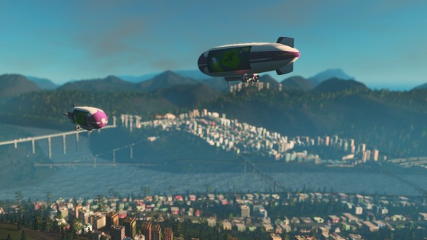 Cities: Skylines screenshot of blimps and zeppelins