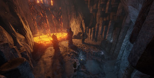 Burial Chamber arena from Quake Champions showcasing the lava falls