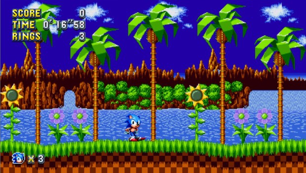 Sonic Mania screenshot of the reworked Green Hills zone