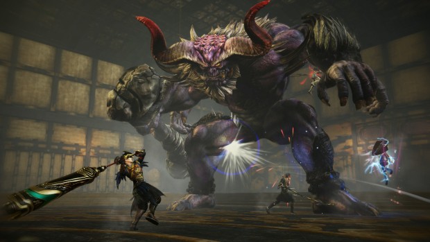 Toukiden 2 screenshot of a group fighting a giant demon