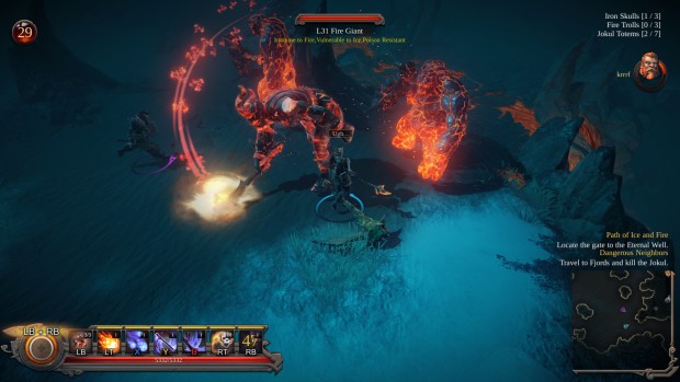 Vikings: Wolves of Midgard screenshot of a fight with fire giants