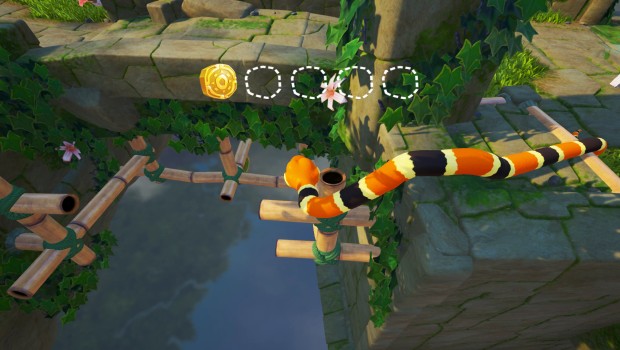 Snake Pass screenshot of a difficult level 1 puzzle