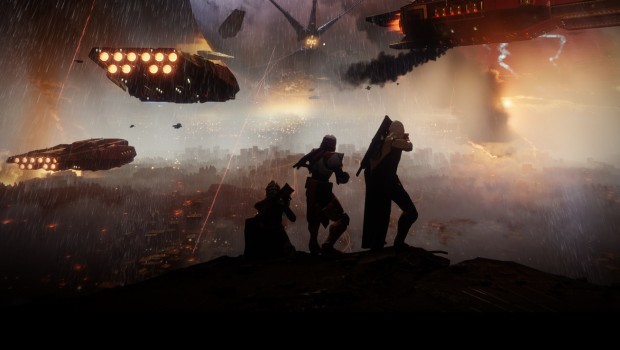 Destiny 2 screenshot of three characters shrouded in darkness