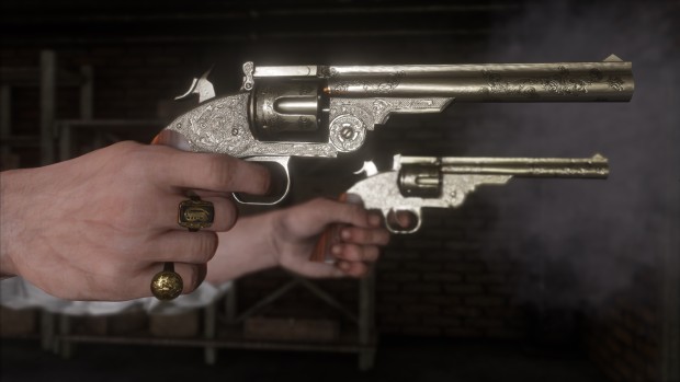 Red Dead Redemption 2 screenshot of revolvers up-close