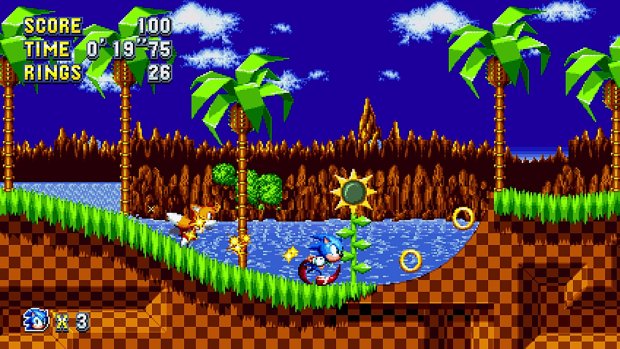 Sonic Mania screenshot of the new and improved Green Hills zone