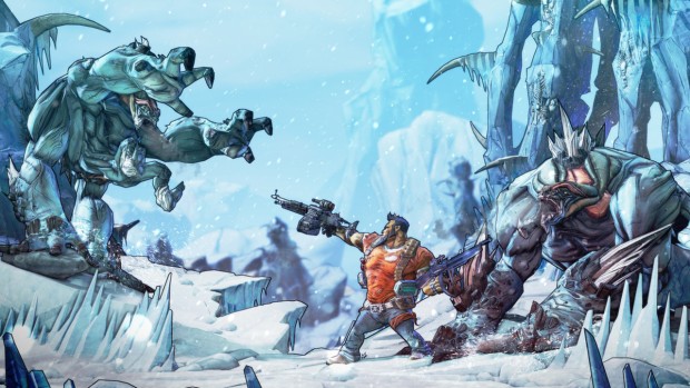 Borderlands 2 screenshot of enemies in a frozen zone