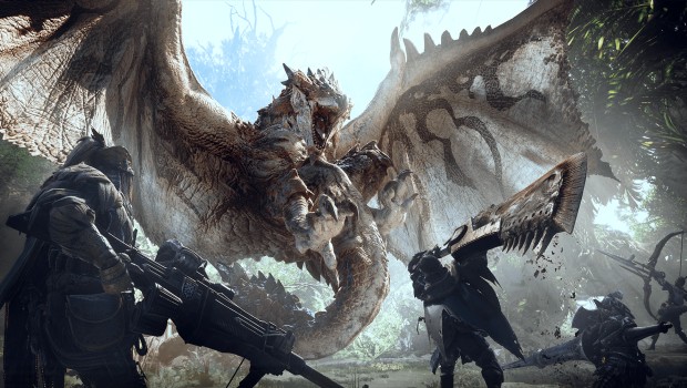Monster Hunter: World screenshot of a battle vs a drake