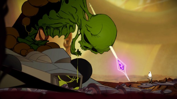 Sundered screenshot of the green skeleton boss