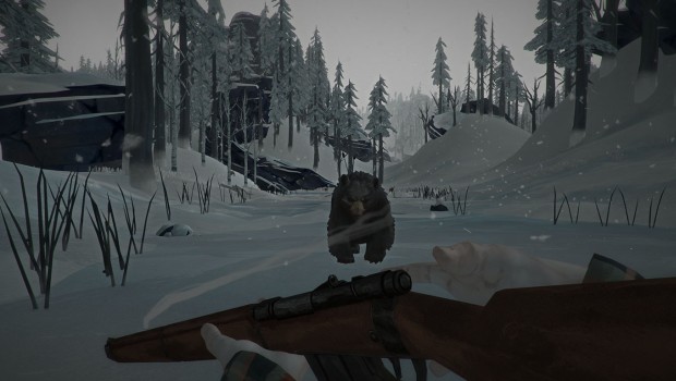 The Long Dark screenshot of a bear in a blizzard