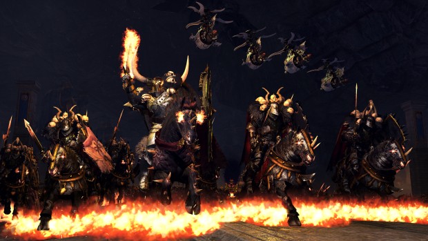 Total War: Warhammer screenshot of flaming Chaos horses