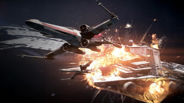 Star Wars Battlefront 2 screenshot of the star destroyer getting blown up