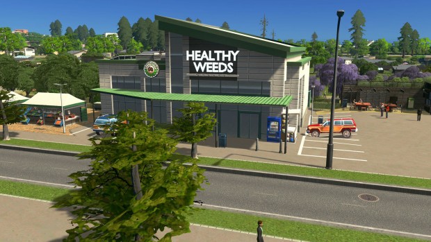 Cities Skylines: Green Cities expansion screenshot of a eco-friendly store