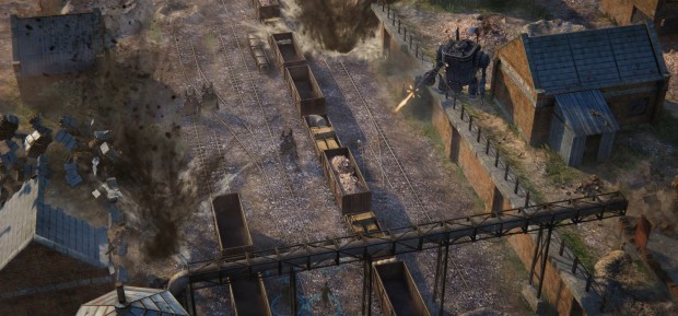Iron Harvest screenshot of a busy battlefield