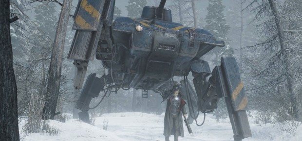 Iron Harvest screenshot of a mech in the snow