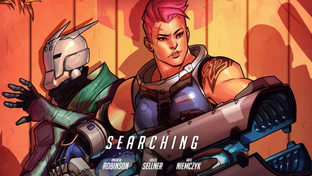 Zarya and Lynx-17 on the cover of the Overwatch comic "Searching"