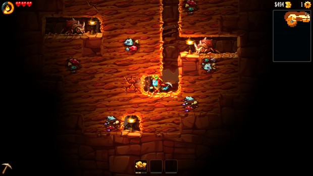 SteamWorld Dig 2 screenshot of our character tunneling through the level