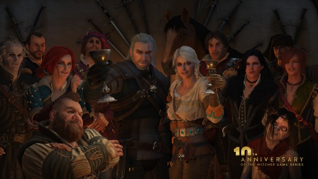 The Witcher 10th anniversary image showing off a variety of characters celebrating