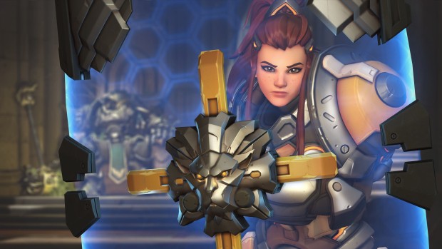 Overwatch screenshot of Brigitte holding up her shield