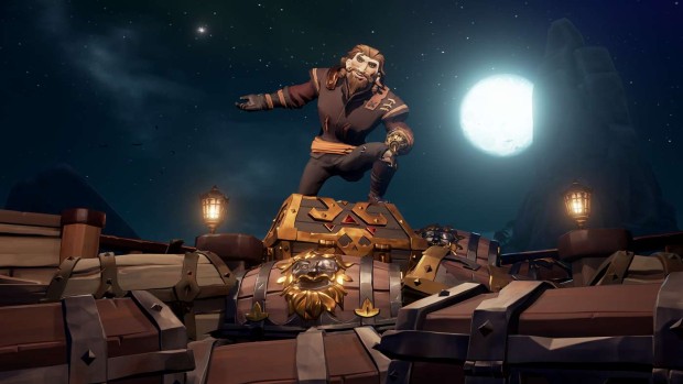 Sea of Thieves screenshot of a pirate on a treasure chest