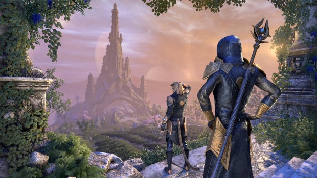 The Elder Scrolls Online: Summerset screenshot of the Psijic Order looking at a castle in the distance