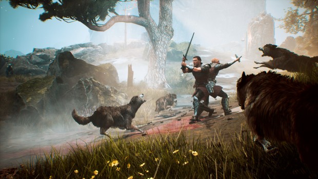 Gothic 1 Playable Teaser screenshot of a wolf attack
