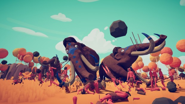 Totally Accurate Battle Simulator screenshots of mammoths getting bonked in the head