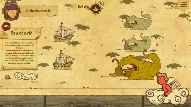 Here Be Dragons screenshot of sea monsters attacking the player ships